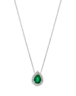 Bloomingdale's Fine Collection Emerald & Diamond Halo Teardrop Pendant Necklace in 14K White Gold