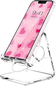 Crpich Acrylic Cell Phone Stand, Portable Phone Holder, Clear Phone Stand for Desk, Compatible with Phone16 15 14 13 Pro Max Mini 12 11 SE, Switch, Android Smartphone, Pad, Tablet, Desk Accessories