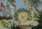 Rosalie Hand-Painted JUNGLE ANIMALS Elephant Giraffe Lion Needlepoint Canvas
