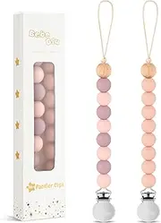 BebeBiu Silicone Dummy Clip for Baby Boys and Girls, 2 Pack Pacifier Clips, Dummy Chain, Soother Dummy Holder, Keeps Pacifier Clean (Mauve/Muted)