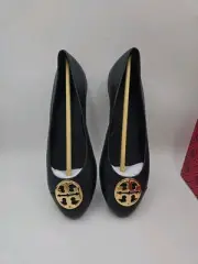 Tory Burch Chelsea Cap-toe Ballet Flat Navy Black Toe Leather Size 7.5 NIB