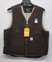 Carhartt Sherpa Lined Brown Canvas Vest Mens Size Large. 104394- DKB