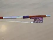 Pernambuco silver mounted violin bow with Violet colored birch burl, Certificate