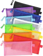 10 Pack Zipper Mesh Pouch Pencil Pouch Multicolor Pen Bag Multipurpose for Offic