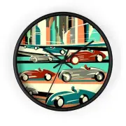 Home Decor Wall Clock Vintage Style Abstract Cars Mid Century Modern Art Racing