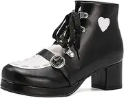 [HOTRA] Mary Jane Pumps Block Heel Women Vintage Lolita Cosplay Dressy Ankle Booties Round Toe Lace Up Oxford Dress Shoes (Color : Black, Size : 7)