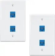 Binxind 2-Pack 2 Port Ethernet Wall Plate, RJ45 Cat6 Female to Female Jack Inline Coupler Face Plates, 2-Port