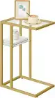 C Shaped End Table, Small Side Table for Couch and Bed, Tempered Glass Sofa Tabl