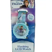 NWT Disney Frozen Girls Blue Pearlized Flashing LCD Digital Watch Anna Elsa Olaf