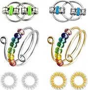 AHEJIOO 8-Piece Anti-Stress Ring Set - Adjustable Anxiety Rings, Fidget Ring with Skills Panic Attacks Aid for Women and Men, Gift Idea for Relaxation