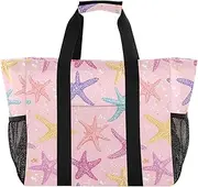 [sanluoli] Bag Collapsable Beach Bags Sandproof with Handles Laundry Bag Tote, Cartoon Starfish Pink, 1 size
