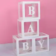 White Baby 4Pcs/Set LOVE BABY Balloons Box Cube Clear Gift Boxes Birthday Baby Shower Party
