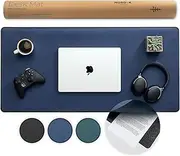 Nordik Felt and Leather Desk Mat Non-Slip - Blue - 89 X 43 cm - Felt and Vegan Leather Desk Pad - Document Organizers - Desk Blotter and Desktop Mat - Desk Protector Laptop - Large Mouse Pad