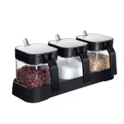 Glass Condiment Jar Spice Container with Lids and Spoons, Square Clear Season...