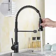 Kitchen Sink Mixer Faucet with Pull Down Sprayer, 360 swivel High Arc Single Handle Spring Kitchen Taps Deck Mounted, One Hole Brass Kitchen Sink Faucet Center