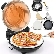Electric Pizza Oven 12 Inch Indoor Pizza Oven Countertop Heats up to 420℃ with Pizza Stone, Grill Pan, Pizza Cutter, Viewing Window Thermometer, Table Top Pizza Cooker Portable Pizza Maker Machine
