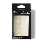 OXX Cosmetics 100 Pack Artificial Nails with Adhesive - Almond Shape, Clear