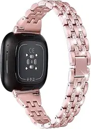 [Mtozon] Bling Bands Compatible with Fitbit Versa 4/Sense 2/Versa 3/Sense, Women Dressy Slim Bracelet Metal Replacement Wristbands