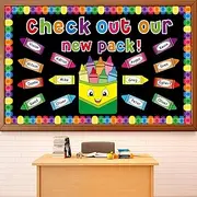 64pcs Colorful Crayon Classroom Bulletin Board Decors Vibrant Check Out Our New Pack Paper Cutouts Decorative Diversity Back to School Bulletin Board for Teacher Nursery Chalkboard Wall Door Supplies