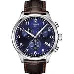 TISSOT 天梭 韻馳系列 CHRONO XL計時手錶-藍X咖啡/45MM T1166171604700