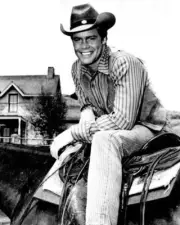 Doug McClure smiles on horseback outside Shiloh The Virginian 24x36 inch poster