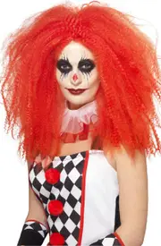 Crimped Giant Bright Red Womens IT Clown Wig