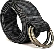 [SUITUA] Mens & Womens Canvas Belt with D-ring,Double Ring Belt,Solid Color,Extra Long (49”) 1 1/2" Wide