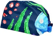 [FVQL] 2PCS Nursing Caps Scrub Caps Women Scrub Hat, Whale sea Pattern Cartoon