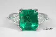 3-Stone Wedding 2.85CT Genuine Green Emerald Jewelry Ring 14K White Gold Finish