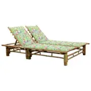 2-Person Outdoor Sun Lounger Garden Pool Patio Daybed Cushions Chairs Set Bamboo