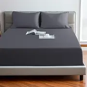 Fitted Sheet 1 Pack King Size Only Viscose Derived from Bamboo,400 Thread Count,8-16" Deep Pocket,Bottom Sheet Colorfast Soft & Silky & Breathable(1 Fitted Sheet Only, Dark Grey, King)