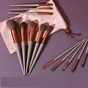 Professional 13 Piece Foundation Concealer Brush Set with Storage Bag for Makeup, Synthetic Makeup Brushes for Powder Foundation Concealer Eyeshadow Blush Highlighter Contour Makeup Brushes (Reddish Brown)