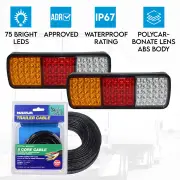 Elinz 2x LED Tail Lights Stop Reverse Turn Indicator 12V Caravan Truck 10M Narva 5 Core Trailer Cable