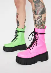 [Club Exx] Prismatic Split Mismatched Combat Boots