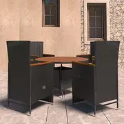 5 Piece Outdoor Dining Set with Cushions Poly Rattan Black Patio Bar Sets