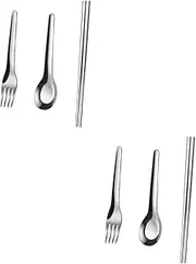 Toddmomy 2 Sets Eating Cutlery Set for Travel Compact Stainless Steel Spoons and Forks with Case