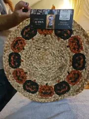 4 Cynthia Rowley Halloween Jack O’Lantern Round Placemats Pumpkin Jute Nwt