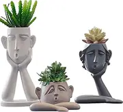 Kelendle 3 Pack Indoor Outdoor Heads Planter Resin Succulent Planter Vase Abstract Statue Planter Urn Home Garden Decor Face Sculpture Office Decoration