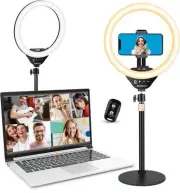 10” Desk Ring Light with Stand & Phone Holder for Computer, LED Selfie Ring L...