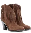 $995 NEW Saint Laurent Classic Western Suede Ankle Boots Fringe Brown 5 US 35EUR