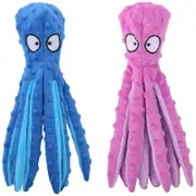 2 Pack Dog Squeaky Octopus Toys No Stuffing Crinkle Plush Dog Chew Toys for Puppy Teething-BluePurple