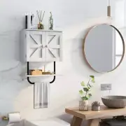 NNECW Bathroom Wall Cabinet with Double Doors &amp Open Shelf &amp Towel Rack-Wh