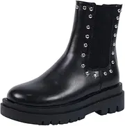[ZJWBB] Women's Chelsea Boots Comfortable Lug Sole Zipper Ankle Booties Fashion Studded Ankle Strap Trim Punk Boots