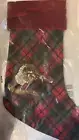 Pottery Barn Embellished Plaid Christmas Holiday Stocking Bird NEW