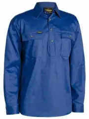 Bisley Workwear Cotton Drill Work Shirt Closed Front Long Sleeve BSC6433 ROYAL