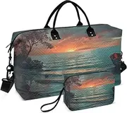 [YXYZRMY] Travel Duffel Bag Landscape Lake Boat Sunset Gym Bag Sports Tote Bag with Multiple Interior Pockets Shoulder Weekender Bag for Women Men with Toiletry Bag 20.5”x 7.9”x 13.8, Multi-Colored, one