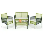 Costway 4pcs Rattan Conversation Set Coffee Table Chairs Setting Patio Furniture w/Cushion Yard Balcony