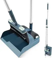 [DALIPER] Broom and Dustpan Set with Aluminum 54 Inches Long Handle, 180 Degree Swivel Broom and Upright Dust Pan with Hair Scraper for Home, Kitchen, Office, Indoor
