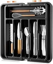 Billord Cutlery Drawer Organiser Tray - Large Kitchen Utensil Drawer Organisers, Expandable Kitchen Draw Organizer Adjustable 33-57cm for Silverware and Flatware Holder, Plastic Storage Dividers