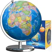 Waldauge Illuminated Globe of the World with Stand, 9" World Globe for Kids Learning, 3 in 1 LED Constellation Globe Night Light with Sturdy Metal Base and HD printing Map